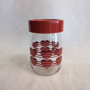 Carlton Glass Canister Jar Red Hearts 1L Clear Glass Vintage Retro Storage Love